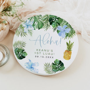 LALANI Tropical Blue Hibiscus Luau 1e verjaardag Papieren Bordje