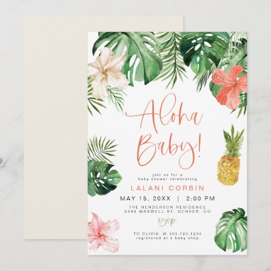 LALANI Tropisch Roze Hibiscus Luau Baby shower Kaart (Voorkant / Achterkant)