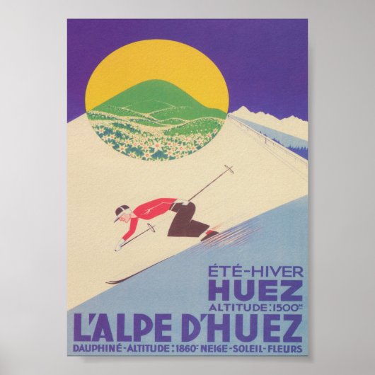 L'Alpe d'Huez France Poster ski Vintage Rétro (Devant)