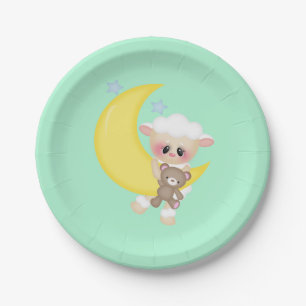 Lam en Crescent Moon Baby shower Papieren Bordje