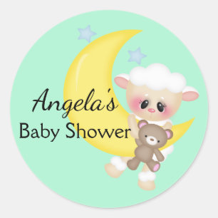 Lam en Crescent Moon Baby shower Ronde Sticker