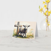 Lam & houten kruis Pasen Kaart (Gele Bloem)