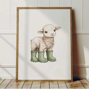 Lam in saliegroene laarzen poster kinderkamer deco
