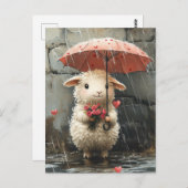 Lam met harten, Rozen en paraplu Briefkaart (Voorkant / Achterkant)