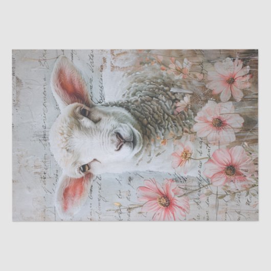 Lam Roze Bloemen Script Decoupage Tissuepapier (Voorkant)