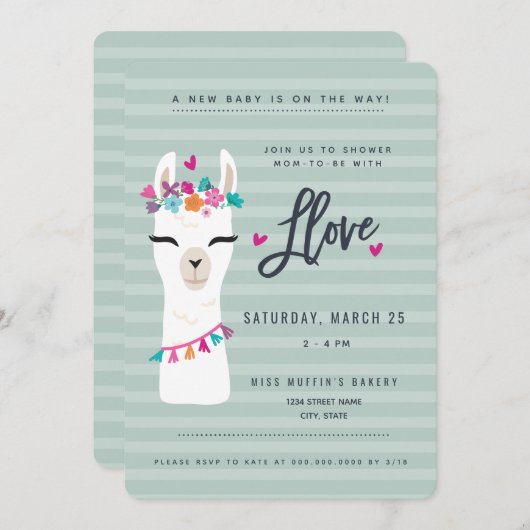Lama baby shower Invitation // Amour lama (Devant / Derrière)