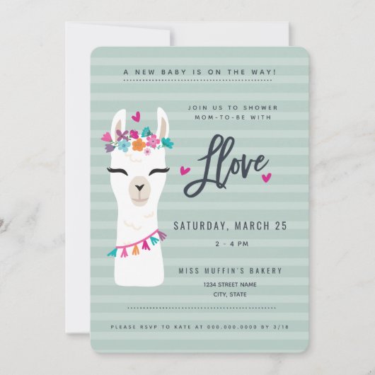 Lama baby shower Invitation // Amour lama (Devant)