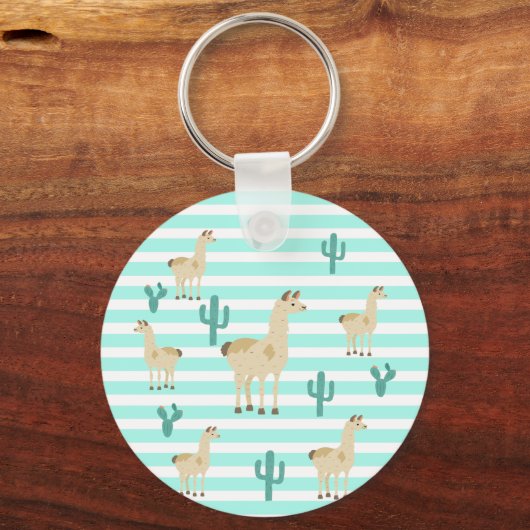 Lama cactus groene witte strepen sleutelhanger (Voorkant)
