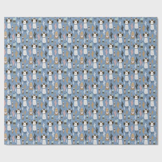 Lama, Cactus, Handgetekende Elementenpatroon. Cadeaupapier (Vlak)