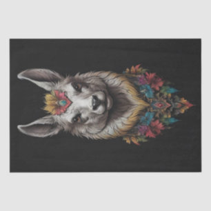Lama en bloem portret, decoupage weefsel papier