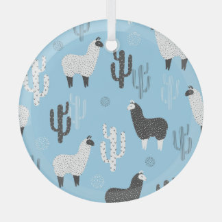Lama en cactus, schattig patroon. glas ornament