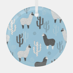 Lama en cactus, schattig patroon. glas ornament