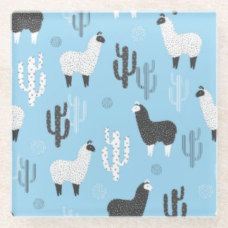 Lama en cactus, schattig patroon. glazen onderzetter