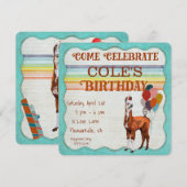 LAMA & FEATHERS Invitation d'anniversaire (Devant / Derrière)