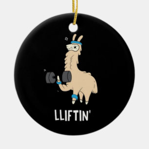 Lama in de sportschool - gewichtheffen keramisch ornament
