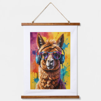 Lama in hoofdtelefoon hangend wandkleed