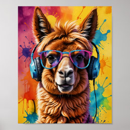 Lama in hoofdtelefoon poster