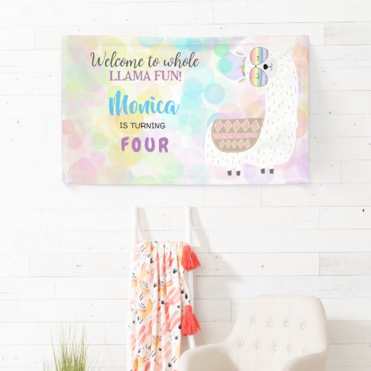 Lama leuke, kleurrijke kinderen verjaardag spandoek (Insitu)