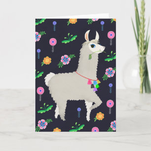 Lama met bloemen Verjaardag Kaart