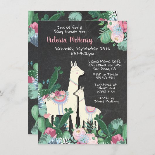 lama momma Fiesta invitations à la douche bébé (Devant / Derrière)