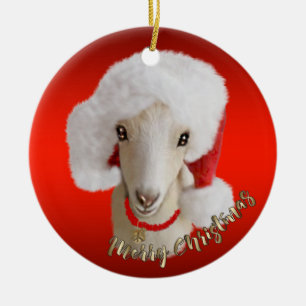 LaMancha Goat Santa Hat-kerstversiering Keramisch Ornament