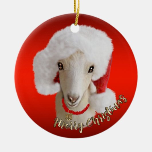 LaMancha Goat Santa Hat-kerstversiering Keramisch Ornament (Voorkant)