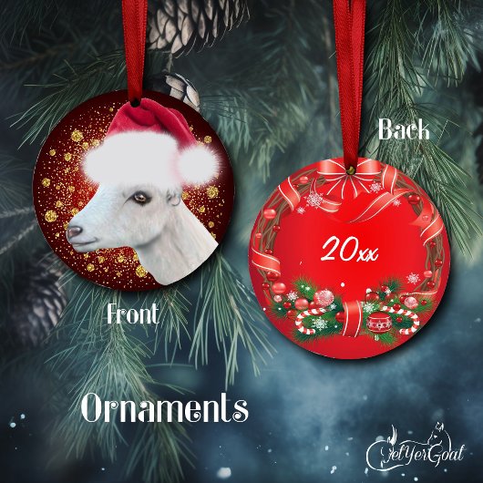 LaMancha Goat Santa Hat-kerstversiering Keramisch Ornament