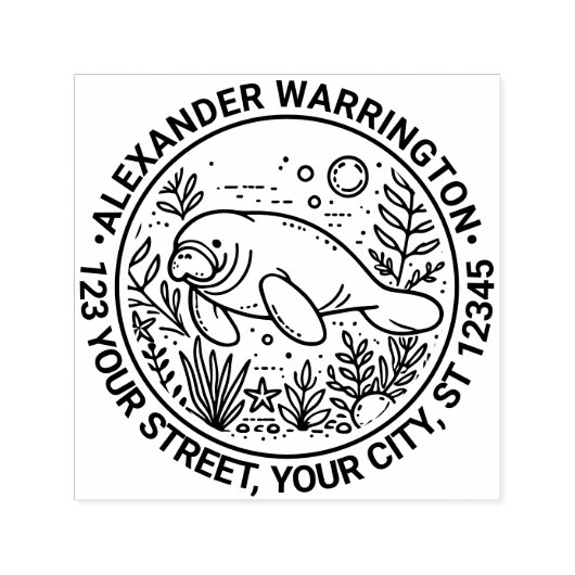 Lamantijn zwemt onder water Naam Retouradres Zelfinktende Stempel (Design)