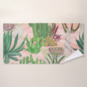 Lamas aquarelle et motif cactus. (Serviette de bain)