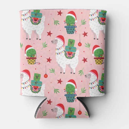 Lamas en cactussen kerstpatroon blikjeskoeler (Voorkant)