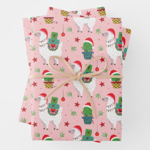 Lamas en cactussen kerstpatroon inpakpapier vel