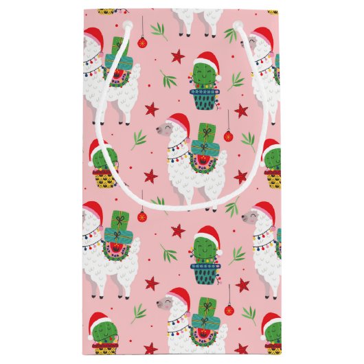 Lamas en cactussen kerstpatroon klein cadeauzakje (Achterkant)