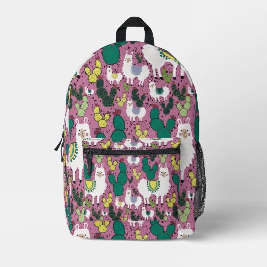 Lamas en cactussen roze bedrukte rugzak (Voorkant)