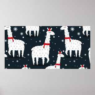 Lamas, met de hand getekende achtergrond. Kleurig  Poster