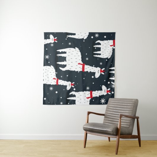 Lamas, met de hand getekende achtergrond. Kleurig  Wandkleed (In Situ (horizontaal))