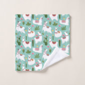 Lamas mignons sur le motif turquoise (Gant de toilette)