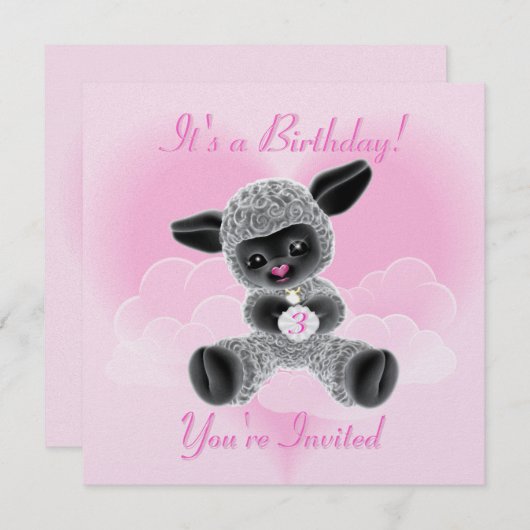 Lamb and Clouds verjaardagsuitnodiging voor kinder Kaart (Voorkant / Achterkant)