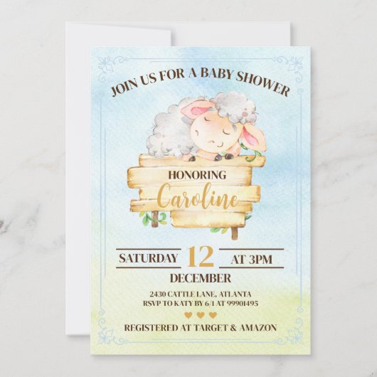 Lamb Baby Shower Invitation (Devant)