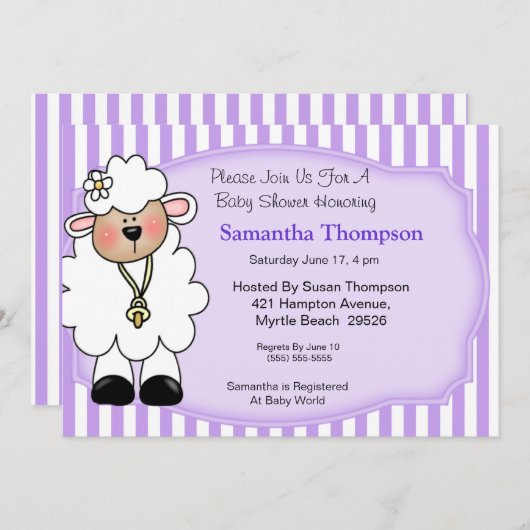 Lamb Baby Shower Invitations (Paars) Kaart (Voorkant / Achterkant)