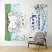 Lamb Blue Floral Baby shower Backdrop Wandkleed (In Situ (horizontaal))