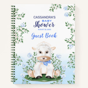 Lamb Blue Floral Baby shower Guest Book Notitieboek
