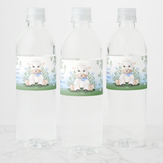 Lamb Blue Floral Baby shower Waterfles Etiket (Flessen)