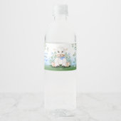 Lamb Blue Floral Baby shower Waterfles Etiket (Voorkant)
