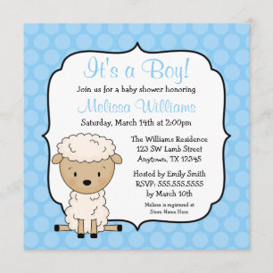 Lamb Blue Stippen Boy Baby Shower Invitations Kaart