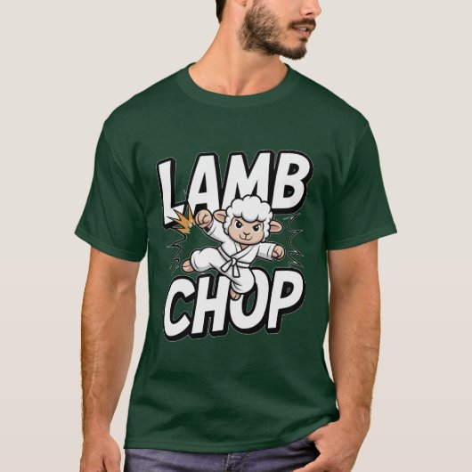 Lamb Chop! Funny Karate Lamb in Gi T-shirt (Voorkant)