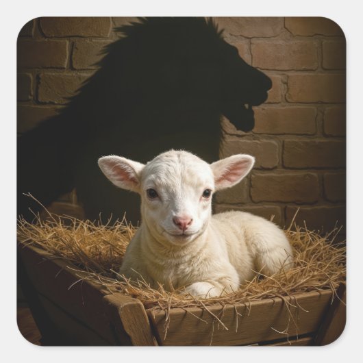 Lamb In a Manger With Lion Shadow Vierkante Sticker (Voorkant)