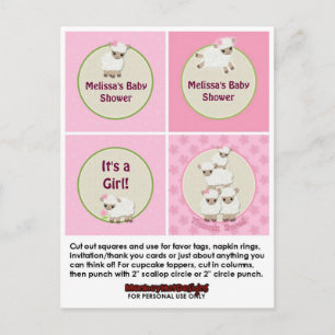 LAMB Meisje Baby shower Cupcake Topper Sweet Dream Uitnodiging Briefkaart