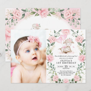  Lamb Pink Floral Wreatl Girl Birthday Kaart