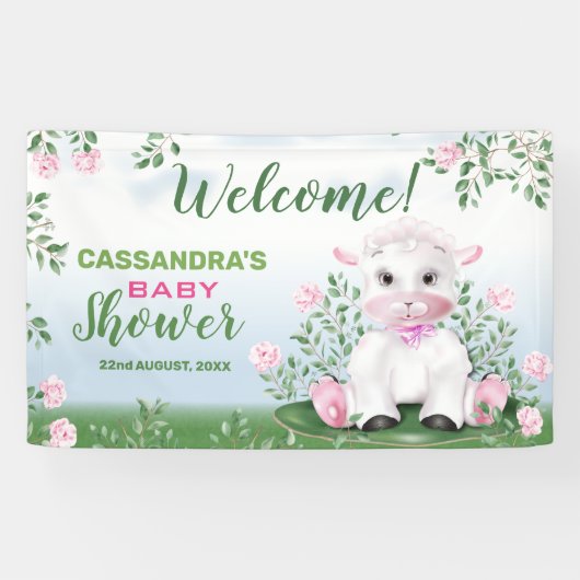 Lamb Rozen Floral Baby shower Spandoek (Horizontaal)