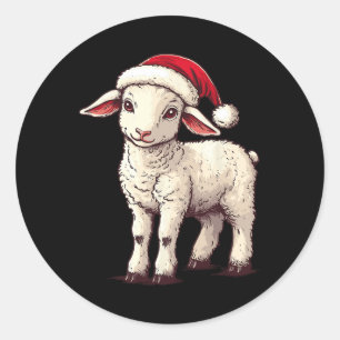 Lamb Santa Hat Funny Framer Lamsliefhebber Xmas Ch Ronde Sticker